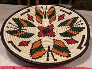 Hand Woven Tray Coil Basket Tray Butterfly 10” Wounaan Embera Tribe Native